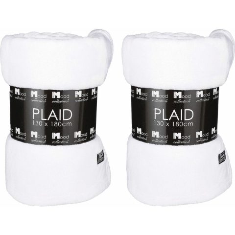 2x Stuks Fleece dekens/fleeceplaids parel wit 130 x 180 cm polyester -