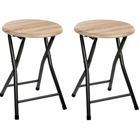2x stuks bijzet krukje/stoel - Opvouwbaar - zwart/hout - 46 cm -