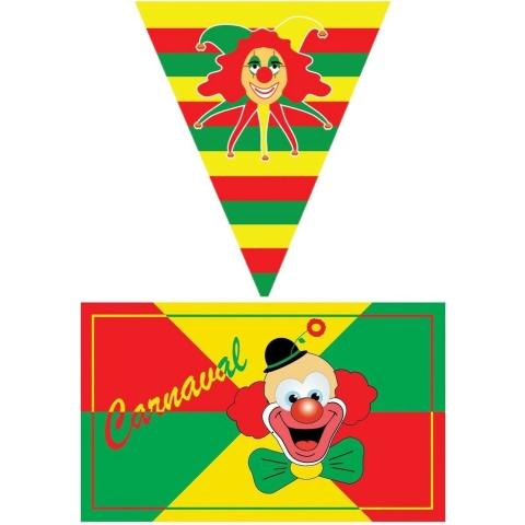 Carnaval versiering pakket - 2x grote vlag en 4x puntvlaggetjes -