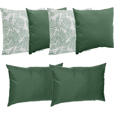 Bank/sier/tuin kussens voor binnen/buiten set 6x stuks palm/groen 40 x 40 cm en 30 x 50 cm -