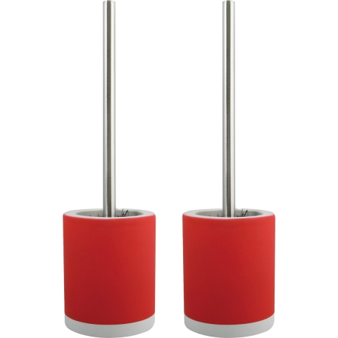 Toiletborstel in houder/wc-borstel - 2x - keramiek/metaal - rood - 38 x 11 cm -