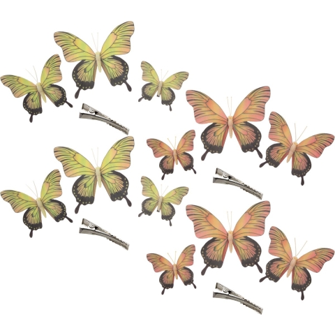 Othmar Decorations Decoratie vlinders op clip 12x stuks - geel/geel-roze - 12/16/20 cm -