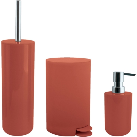 Toiletborstel in houder/zeeppompje/pedaalemmer set Moods - kunststof - terracotta -