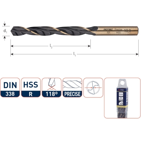 Rotec HSS Spiraalboor DIN 338N Precise 10,1 mm - 10 stuk(s) - 1011010