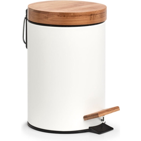 Zeller Pedaalemmer - 3L - wit - metaal en bamboe - 24 cm