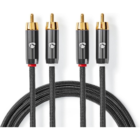 Nedis CATB24200GY10 Stereo-audiokabel 2x Rca Male - 2x Rca Male Gun Metal Grey Gevlochten Kabel
