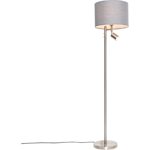 QAZQA Vloerlamp staal met kap grijs en leeslamp - Jelena
