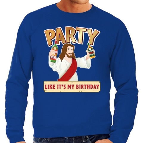 Grote maten foute Kersttrui Party Jezus blauw voor heren 3XL (58) -
