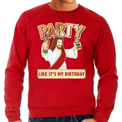 Grote maten foute Kersttrui Party Jezus rood voor heren 4XL (60) -