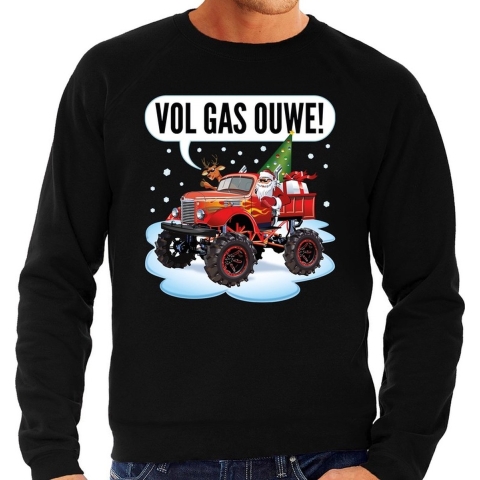 Grote maten foute Kersttrui monstertruck santa zwart voor heren 3XL (58) -