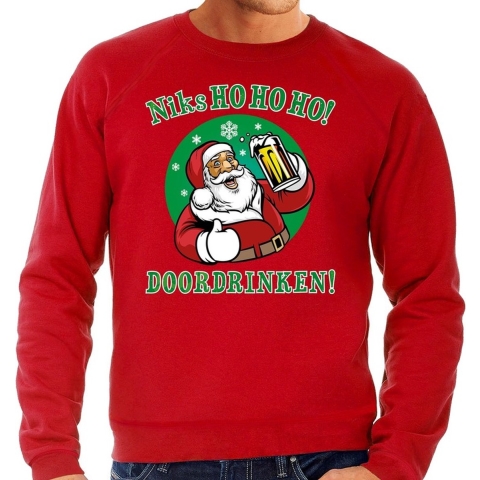 Grote maten Kersttrui Niks ho ho ho doordrinken bier rood heren 3XL (58) -