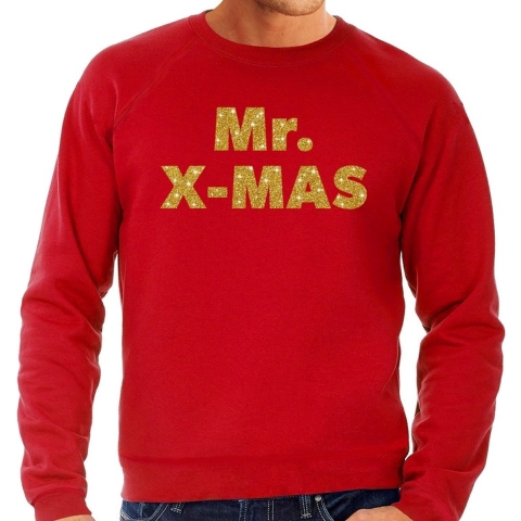 Foute Kersttrui Mr. x-mas gouden glitter letters rood heren S (48) -