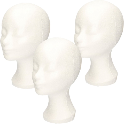 Paspop display etalage hoofd/mannequin - 4x - 30 cm - piepschuim - wit - voor hoeden/pruiken/accesso -