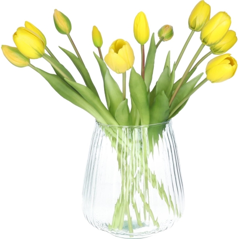 Kunst tulpen boeket Bella - 12x stuks - geel - real touch - 40 cm -