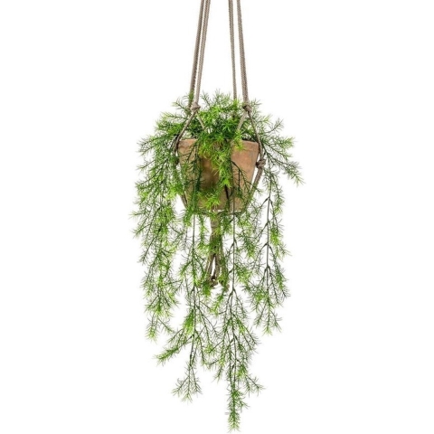 Bellatio flowers & plants Kunstplant - varen - groen - 75 cm - in terracotta hangpot -