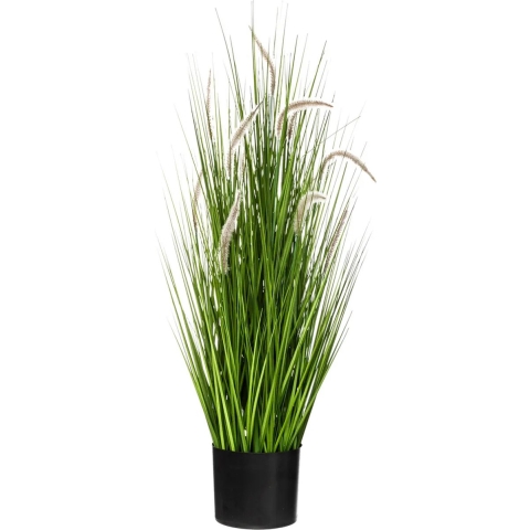 Atmosphera siergras pluimen kunstplant - grasplant sprieten - donkergroen - H100 cm - in pot - pvc -