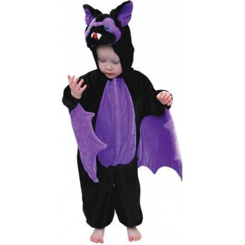 Vleermuis dierenpak verkleedkostuum voor kinderen - zwart/paars - jumpsuit 116 -