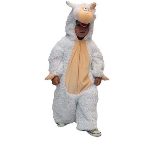 Pluche schaap/lammetje carnaval verkleed kostuum - Dierenpak voor kinderen - wit 128 -