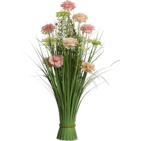 Kunstgras boeket bloemen - anjers - roze tinten - H70 cm - lente boeket -