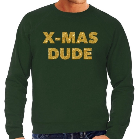 Foute Kersttrui x-mas dude gouden glitter letters groen heren 2XL (56) -