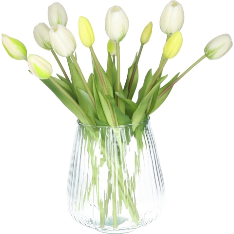 Kunst tulpen boeket Bella - 12x stuks - wit - real touch - 40 cm -