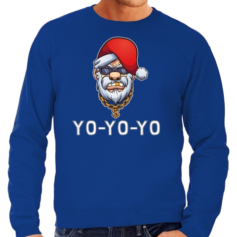 Grote maten Gangster / rapper Santa foute Kersttrui / outfit blauw voor heren 3XL (58) -