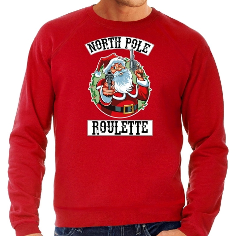 Grote maten foute Kersttrui / outfit Northpole roulette rood voor heren 3XL (58) -