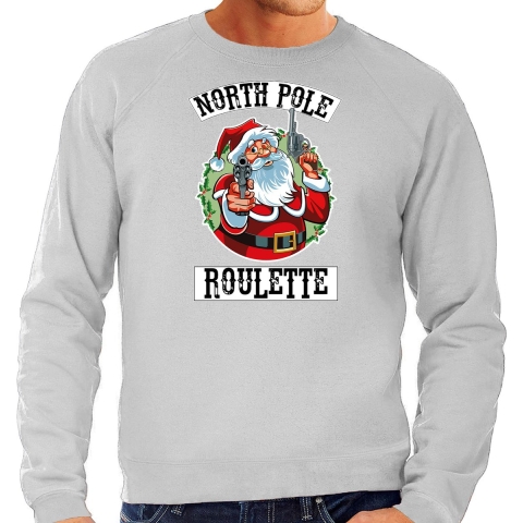Grote maten foute Kersttrui / outfit Northpole roulette grijs voor heren 4XL (60) -