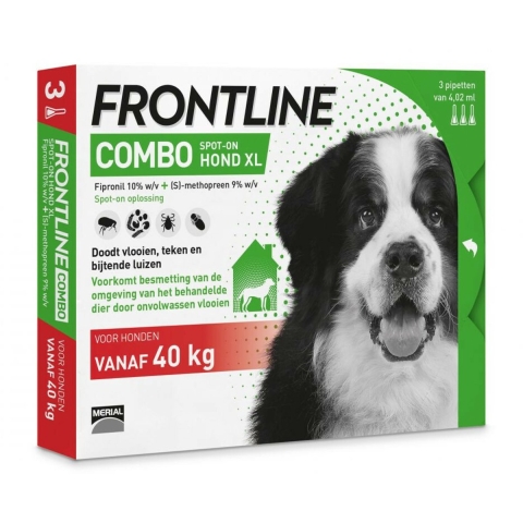 2x Frontline Combo Spot On Anti Vlooien en Teken Druppels Hond XL 3 pipetten
