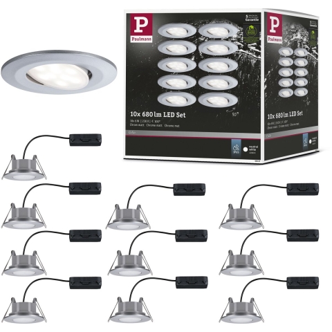 Paulmann LED-inbouwlamp voor badkamer Set van 10 stuks 60 W Chroom (mat)
