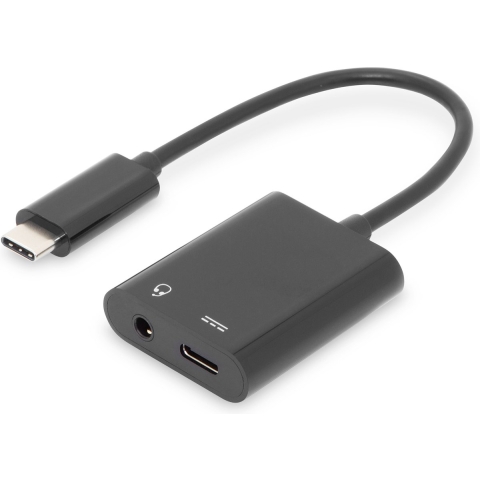 Digitus Audio Adapterkabel [1x USB-C stekker - 2x USB-C bus, Jackplug female 3,5 mm] AK-300400-002-S 20.00 cm Afgeschermd, Afgeschermd (dubbel)