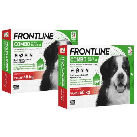 2x Frontline Combo Spot On Anti Vlooien en Teken Druppels Hond vanaf 40 kg 6 pipetten