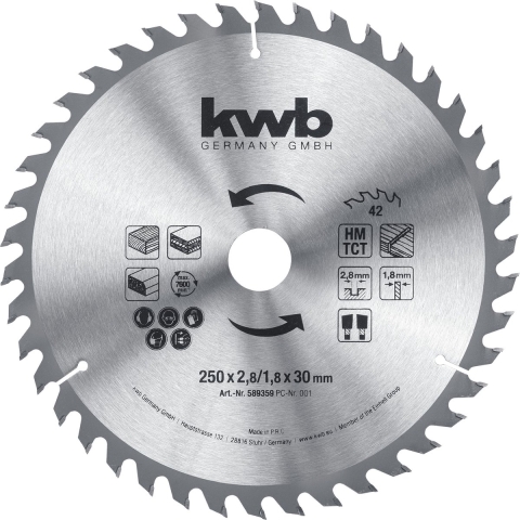 kwb 589359 Cirkelzaagblad 250 x 30 mm 1 stuk(s)