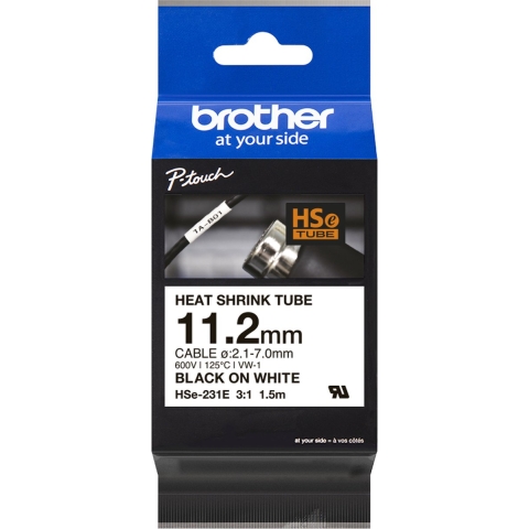 Brother HSE231E Labeltape krimpkous Tapekleur: Wit Tekstkleur: Zwart 11.2 mm 1.5 m