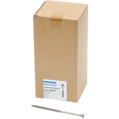 Hoenderdaal Spaanplaatschroef Rvs-A2 Pk Torx TX25 6.0X120/70 | 100 stuks - 0206.30.50801