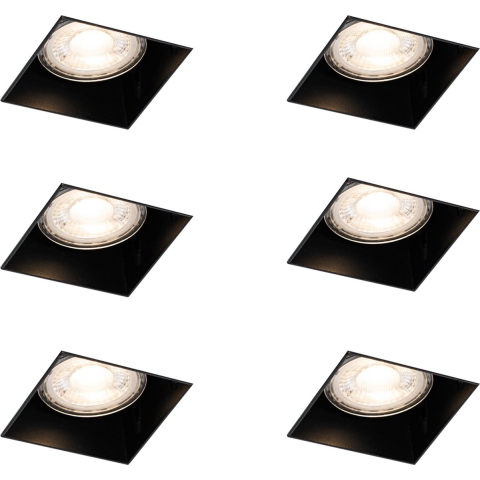 QAZQA Set van 6 inbouwspots zwart GU10 50mm trimless - Oneon