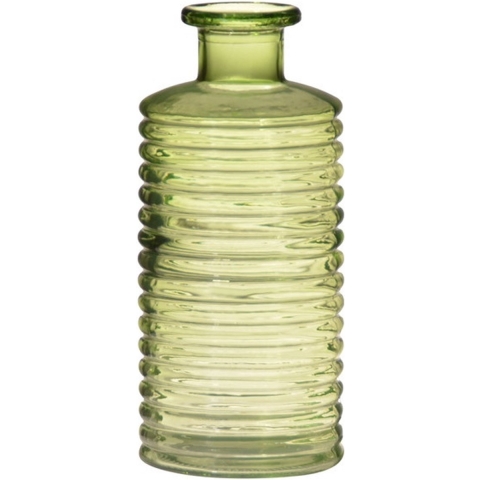 Hakbijl Glass Vaas - groen - transparant - geribbeld - 14 x 31 cm