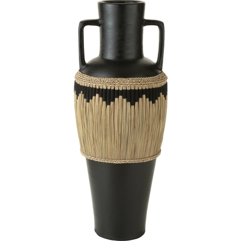 J-Line Vaas Motief+Handvaten Terracotta|Gras Zwart|Naturel
