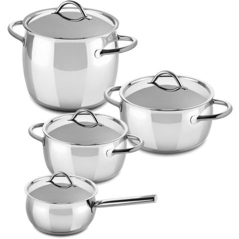 Mepra Pannenset 1950 - Kookpan ø 18, 20, 22 & Steelpan ø 16 cm + Deksels - RVS - 4 Delig