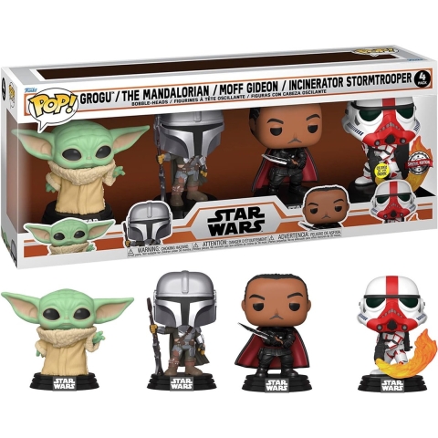 Star Wars Funko Pop Vinyl 4-Pack: Grogu, Mandalorian, Moff Gideon & Incinerator Stormtrooper Glow in the Dark