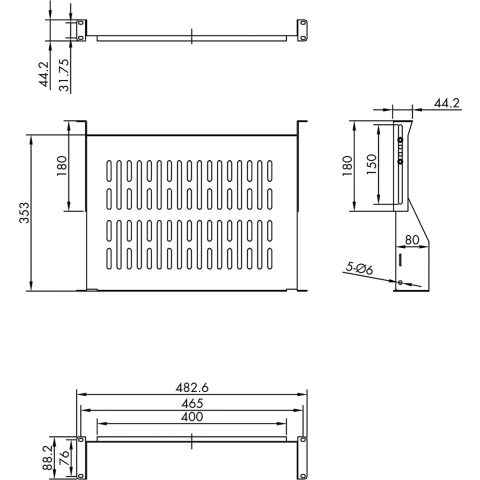 VALUE 19-Legplank, 485 x 350mm, max. 25kg, zwart