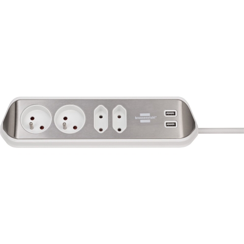 Brennenstuhl BrennenstuhlEstilo Corner Socket Strip With Usb Charging Function 4-Way 2X Earthed Socket & 2X Euro Silver/White *Be* - 1153594420