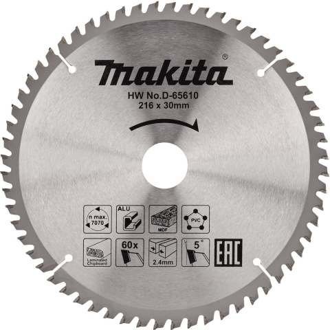 Makita Accessoires D-65610 Afkortzaagblad | div. materialen | 216x30x2,4 | 60T | 5g - D-65610