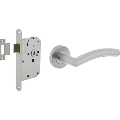 Intersteel Deurbeslag set loopslot wit met deurkruk Lisa met rozet RVS Geborsteld