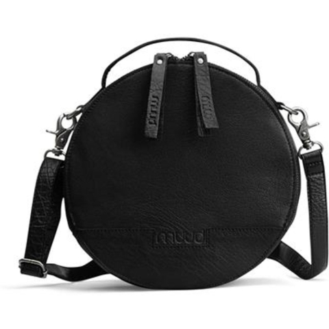 MUUD Bella Black - Handgemaakt leren ronde schoudertas Ø23x9cm