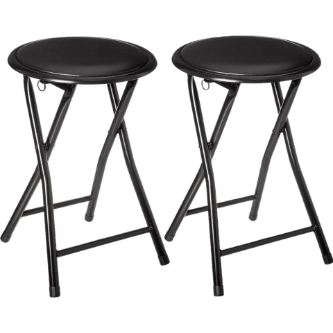 2x stuks bijzet krukje/stoel - Opvouwbaar - zwart/zwart - 46 cm -