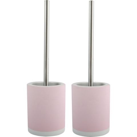 Toiletborstel in houder/wc-borstel - 2x - keramiek/metaal - lichtroze - 38 x 11 cm -