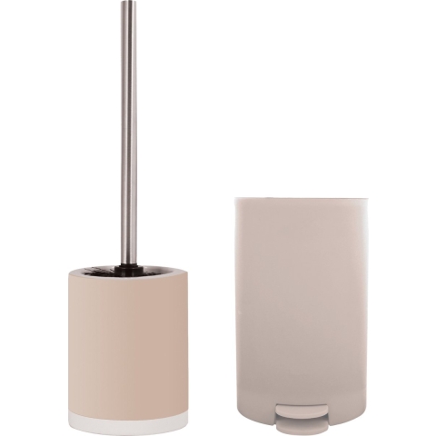 Toiletborstel in houder/pedaalemmer set Napoli - keramiek/kunststof - taupe/beige -