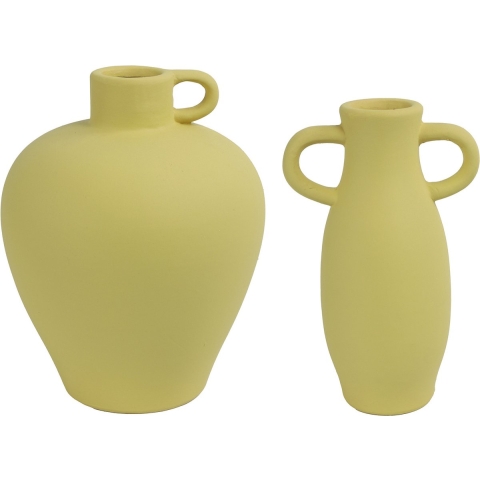 Decoratie vazen set 2x stuks - geel terracotta - H20 en H22 cm -