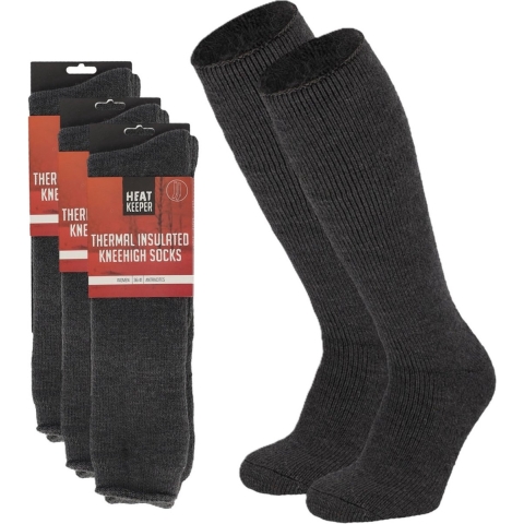 3 Paar thermo kniekousen antraciet/donkergrijs dames 36-41 36/41 -
